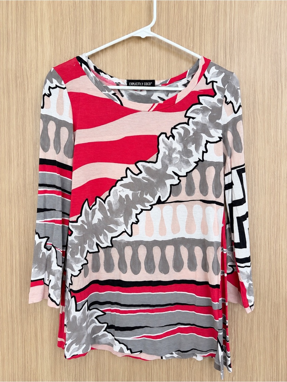 Emilio Pucci Red, Pink & Gray Long Sleeve Printed Top